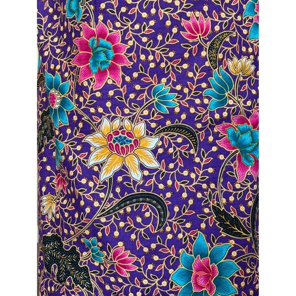 Emchit 5029 Batik Floral Wrap‎ Maxi Skirt Purple Cotton 28 Boho Ethnic Festival